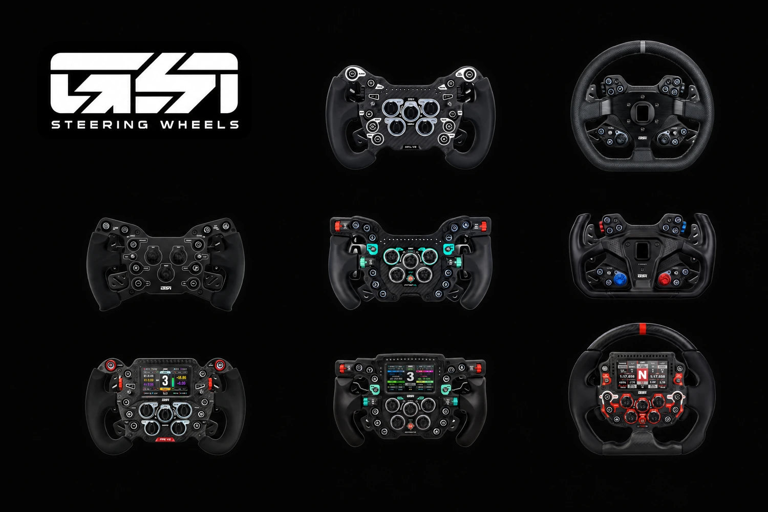 Gomez Sim Industries steering wheel logo and simulator wheel collection